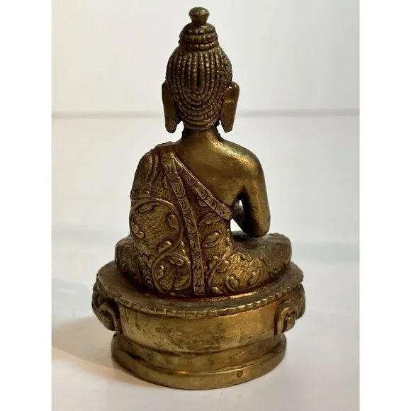 Antique Tibetan Seated Buddha on Lotus Shakyamuni Figure Deity Meditation Buddhi